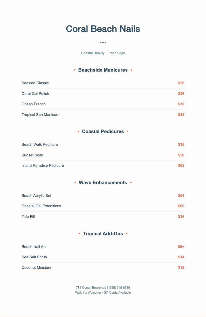 Coral beach nail price list